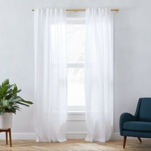 West elm Sheer European Belgian Linen Curtains - White 48x108